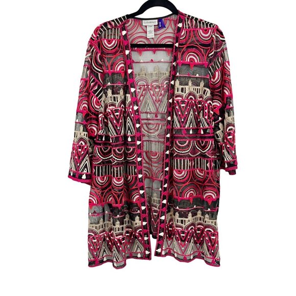 Catherines Embroidered Mesh Kimono Jacket Boho Pink Black - Women's Size 2XWP - Picture 1 of 5